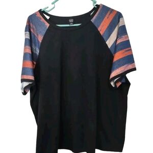 Emery Rose Women's Black Top Blouse Casual Striped Short Sleeves Sz 2XL